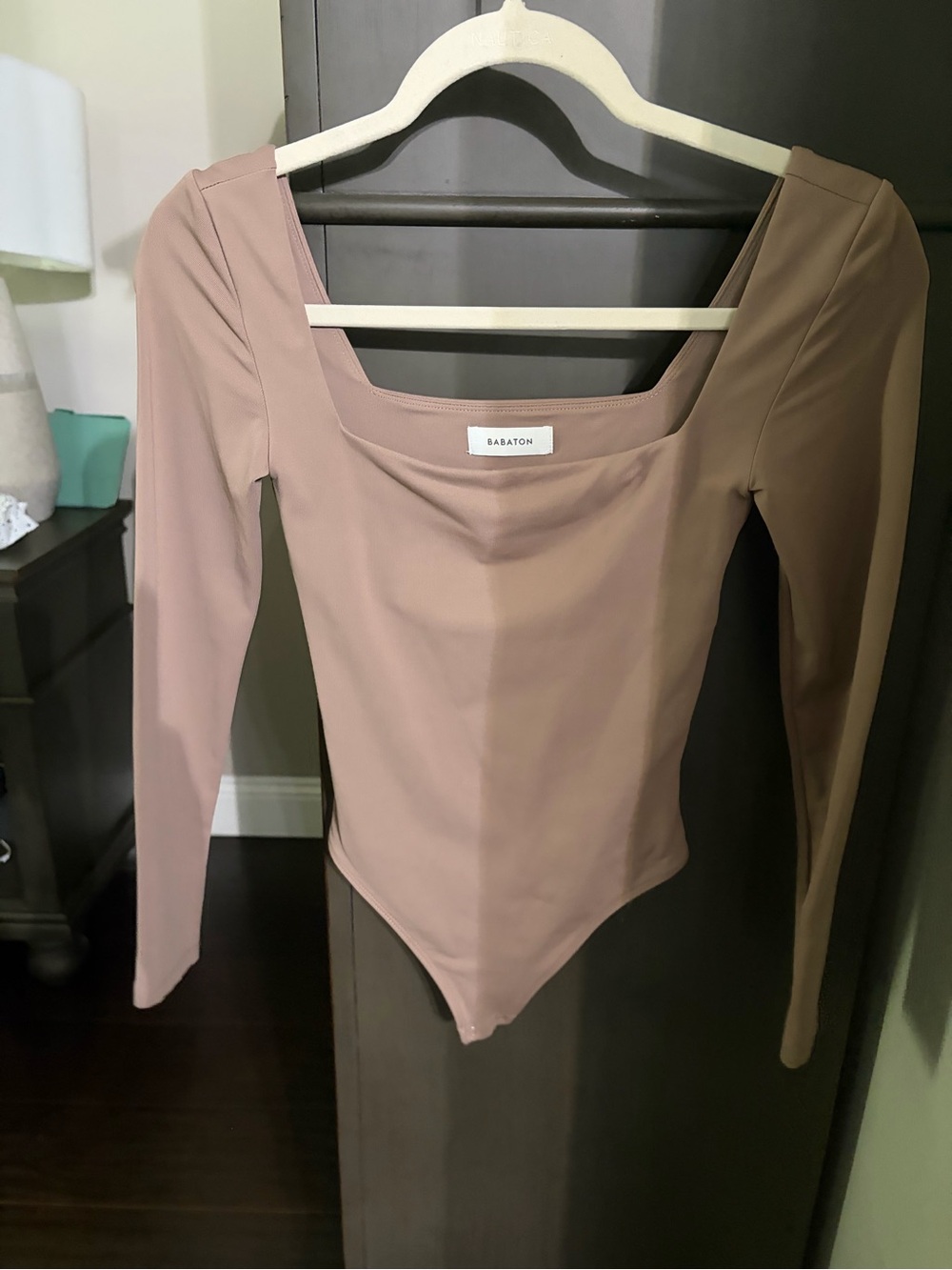 Babaton Long-Sleeve Square Neck Bodysuit in Mauve